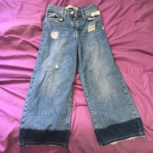 Cropped two tone jeans
